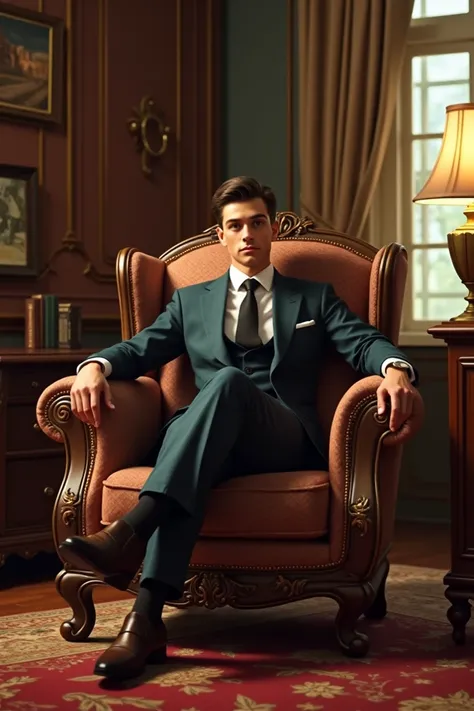  Rich young man in the 1950s , He is sitting on his armchair  ,[ version fortnite]