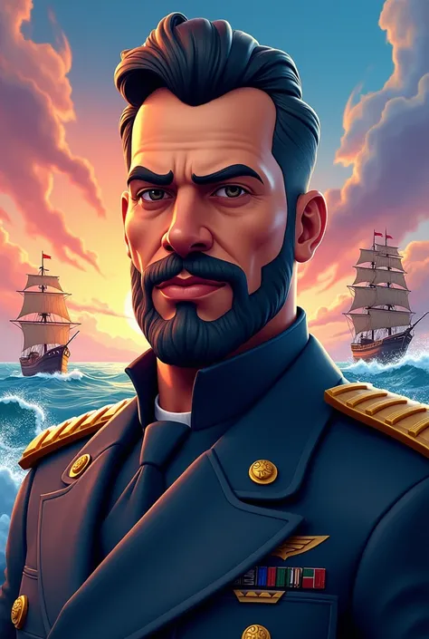 A portrait of Arturo Prat, the Chilean hero of the naval battle in Iquique. Draw it aesthetically in Fortnite style