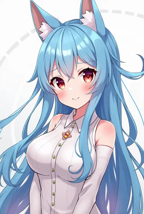  a girl, breasts,  long hair ,  looking at the spectator , blush, Ojos rojos,  Animal Ears, orejas de lobo, Líneas de movimiento,  masterpiece,  High resolution,  blue hair, Shiny hair,  Floating Hair , hair ring, Quadruple Tails ,breasts,  Crystal Earring...