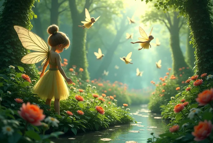 Create background with garden and fairies