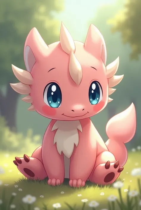 Dragon type pokemon, pink, fluffy, big blue eyes, small



