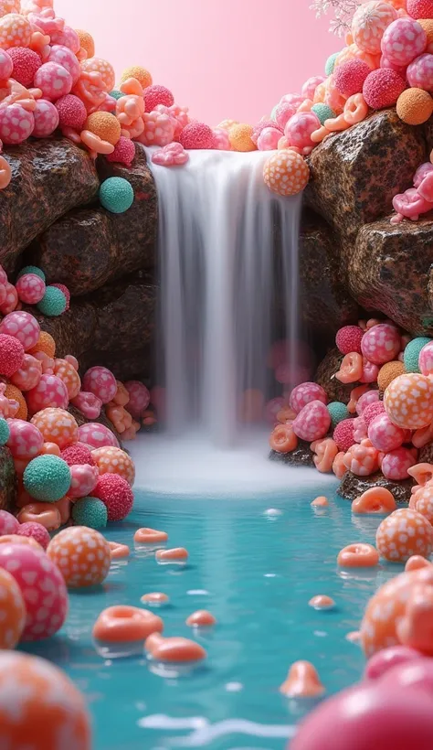 A waterfall made of candy