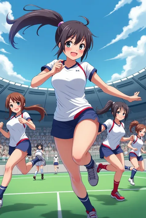 Anime girls doing sports with big boobs