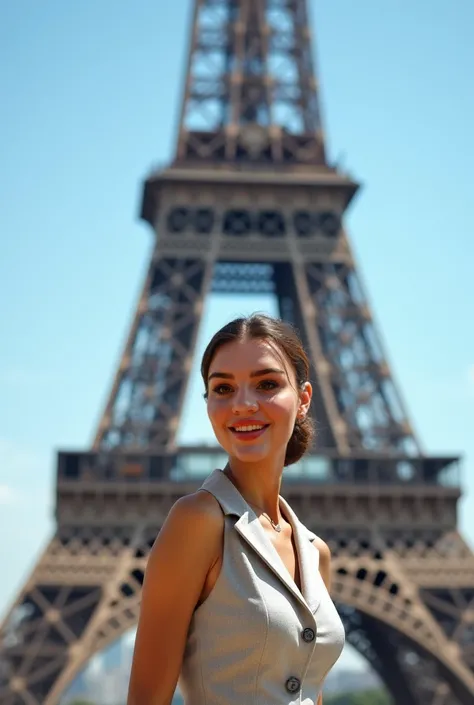 same woman in the photo in front iffel tower