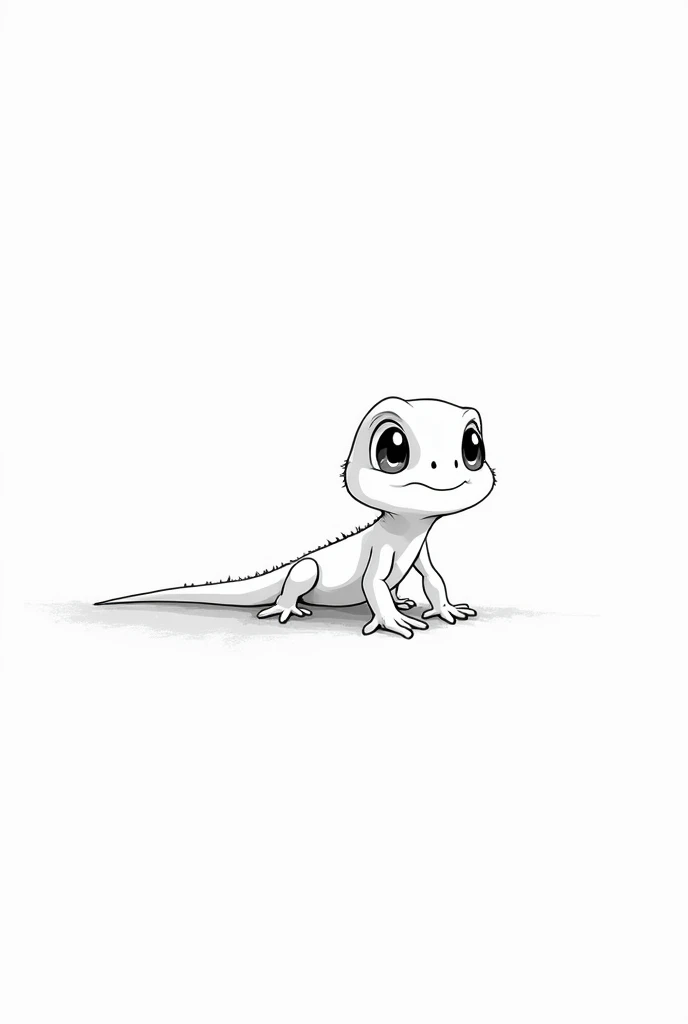 white background anime line drawing cute  lizard detailed grayscale 