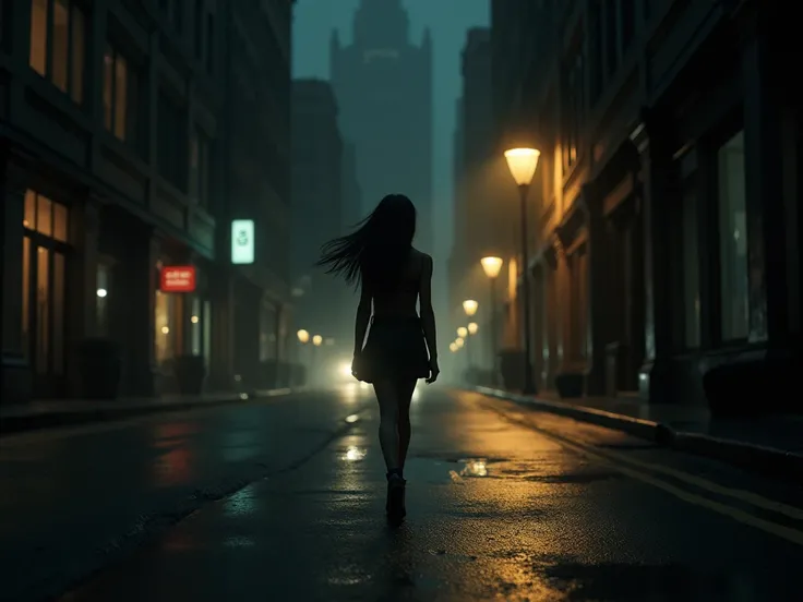 girl walking street in the night