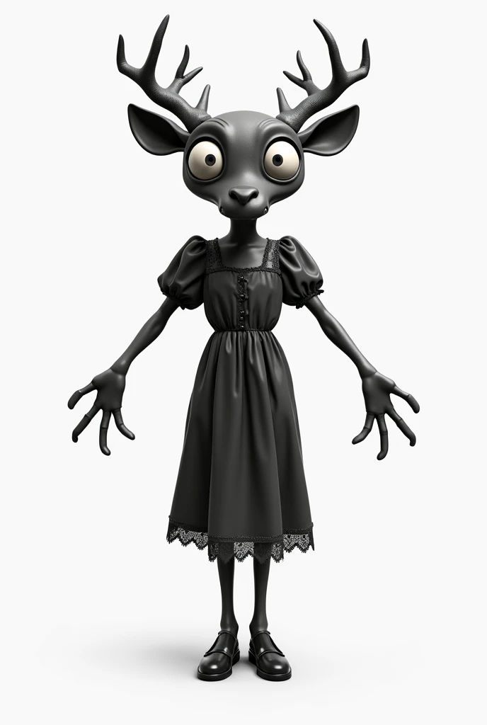  Create a realistic photo of a 3D character  (CGI) em um estilo grotesque e aterrorizante para um projeto de terror.  The character is stylized with disproportionate shapes , grotesque, left,  macabre and weird .  Create a stylized character with an exagge...