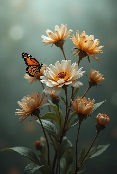 Wither flowers with butterfly 