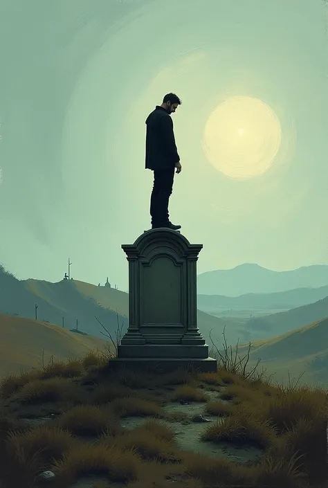 I dream of a man standing far away on top of a grave saying goodbye to himself, Van Goh-style image