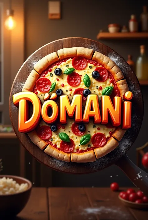 Create a logo for the name Dömani in pizza style 