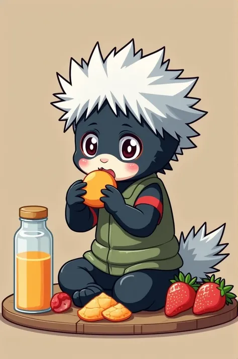 Mini kakashi eating a lot of foods