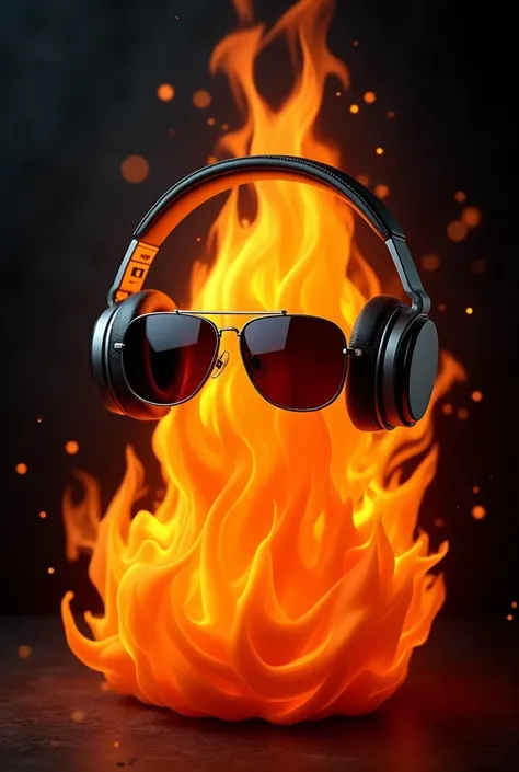 A flame of fire with headphones and sunglasses 