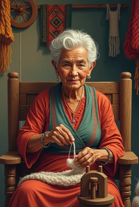 Picture in drawing, abuelita hilando lana