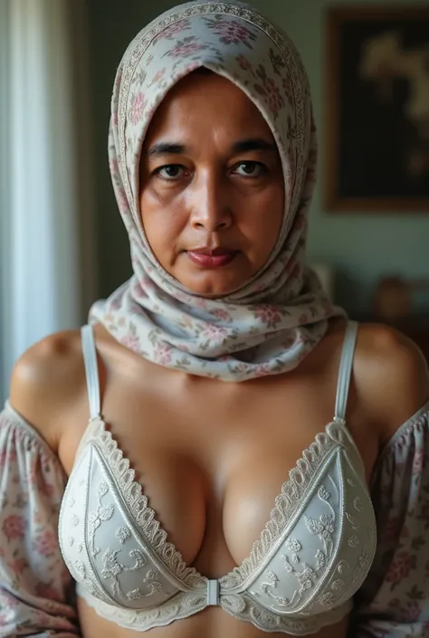 HIJAB, Huge heavy saggy breasts, (((HIJAB))), Remove Background, ((describe the lips correctly)) facing front, ((look at someone with contempt)), Fancy makeup, from the chest up, masterpiece, Best Quality, Ultra-detailed, Photorealistic, super detailed ski...