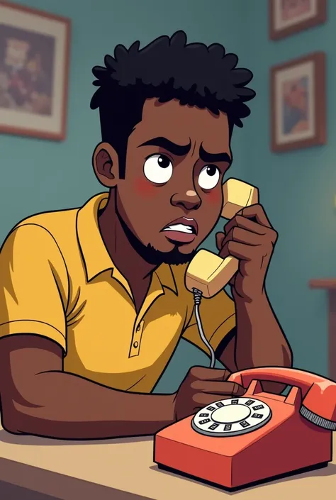 More in a first-person black man cartoon looking at a landline not wanting to answer it 