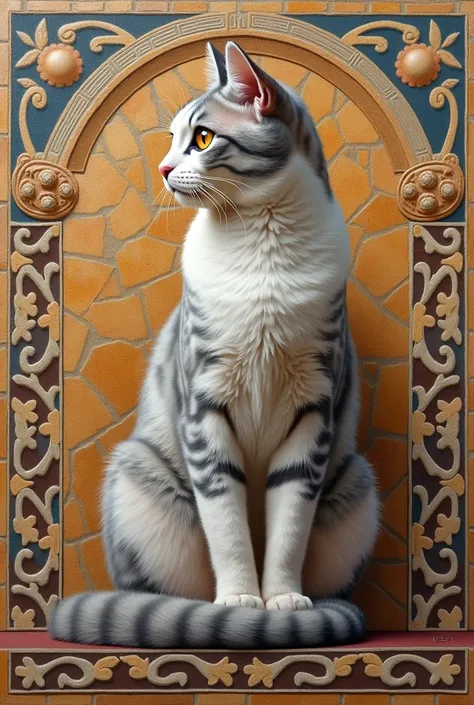 a highly detailed pastel oil painting of ral-ntrgmstn roman mosaic of cat, (masterpiece, best quality, high quality, highres, ultra-detailed),