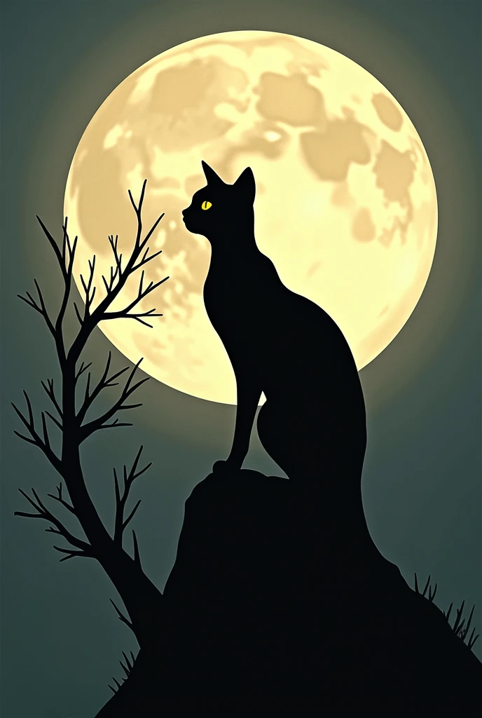 So but only a black cat and that its design is simple , and shows more of the moon and less detail to the branch that is simple 