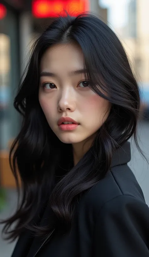 Beautiful 20 year old female K-pop idol 、 Glossy Black Hair 、 Street Fashion、Ultra High Definition Portraits、 HIGH DEFINITION SKIN TEXTURE 、Natural angles 