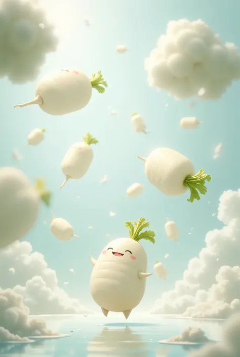 (masterpiece:1.2,Superior Quality,Mirror finish,, Movie experience ,  best illustration :2.0, super detailed),8k,wallpaper, Rain of Petals ,( Japanese white daikon :2.0),(Daikon is falling from the sky :2.0),( daikon petals are falling from the sky:2.0),( ...