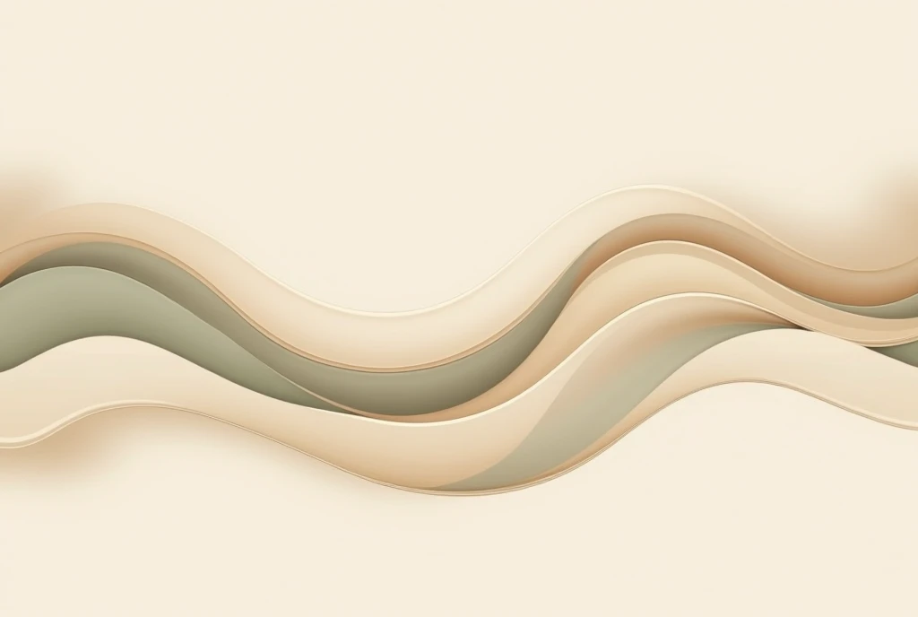 An abstract wave pattern with flowing, curved lines in muted tones like sand, soft sage, and ivory on a light taupe background. The design is seamless and has a natural, organic rhythm