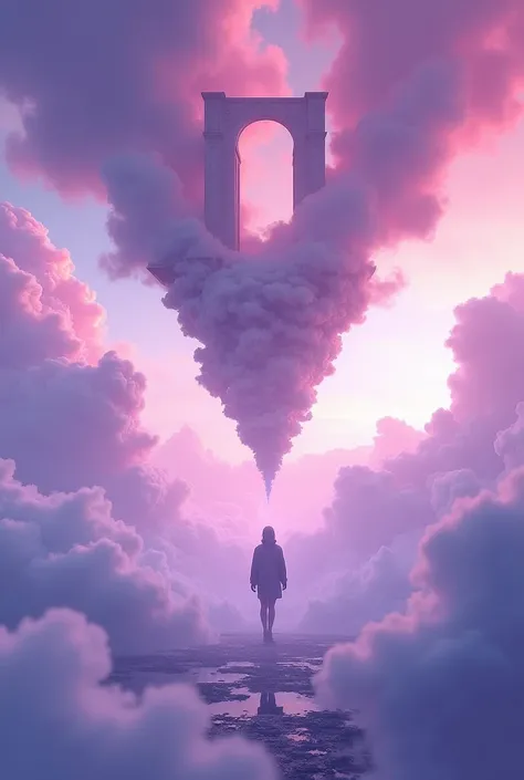 A region of purple and pink clouds you can walk on, An inverted Temple in the clouds