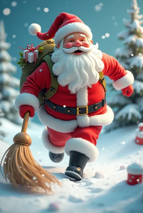 
A Santa Claous sweeping Christmas with a white background