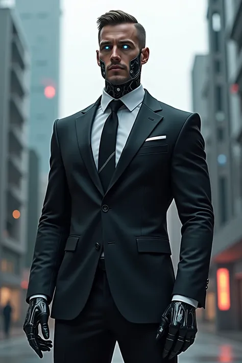 Cyborg man in a suit