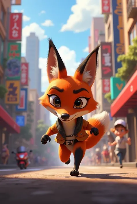 small Zootopia style fox running in profile