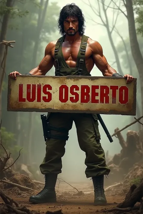 An image of Rambo with a sign that says Luis Osberto in large 