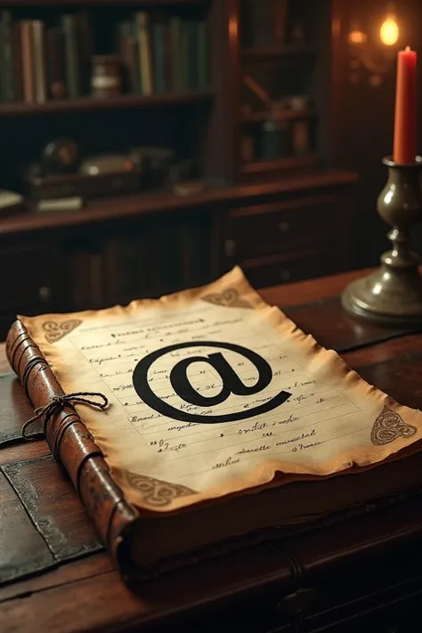 Visual of old merchant ledgers with the @ symbol