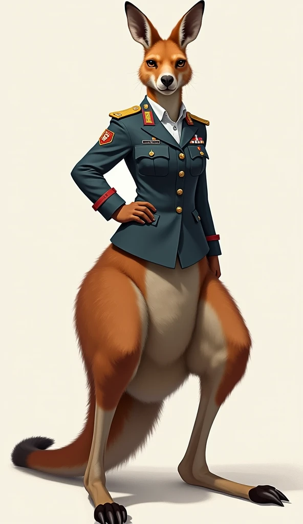 A anthropomorphic sergeant female kangaroo. Dressed as a sergeant 