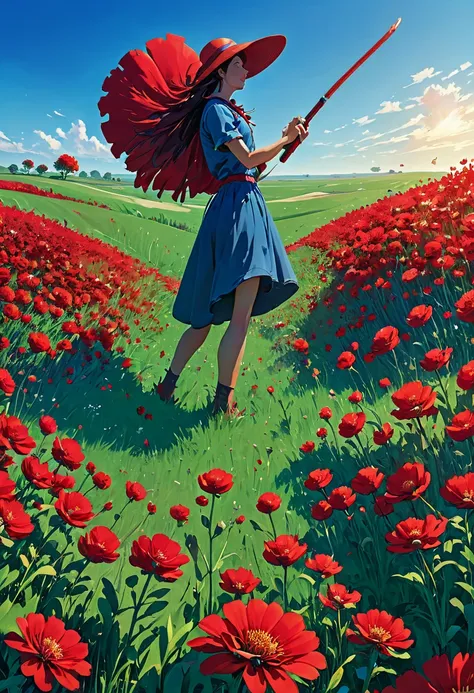 score_9, score_8_up, score_7_up, score_6_up, score_5_up, score_4_up, wh33z13, background, massive pasture, deadly red flowers blooming, blue passionate sky