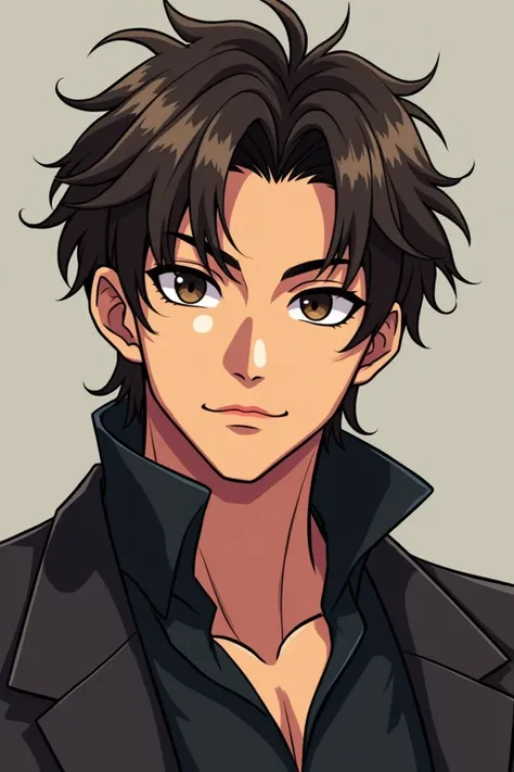 ((best quality)), ((masterpiece)), (detailed), Perfect Face create an Official character character that would have the cartoon style based on a Manhwa called "Solo Leveling", Being a man ,  half strong and with dark brown hair 