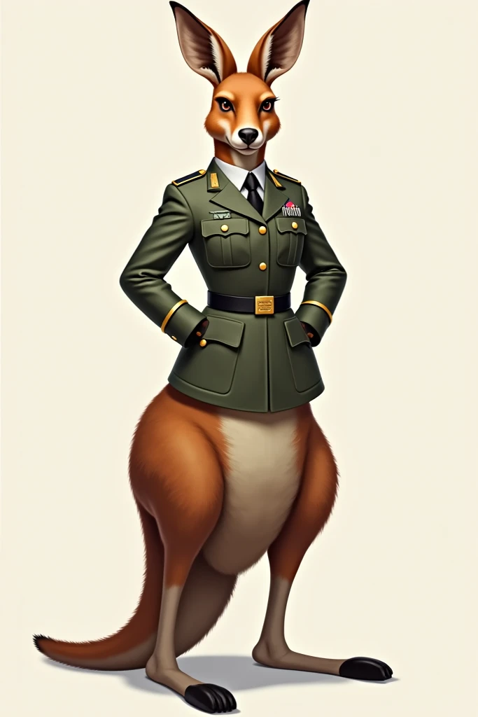 A anthropomorphic sergeant female kangaroo. Dressed as a sergeant 