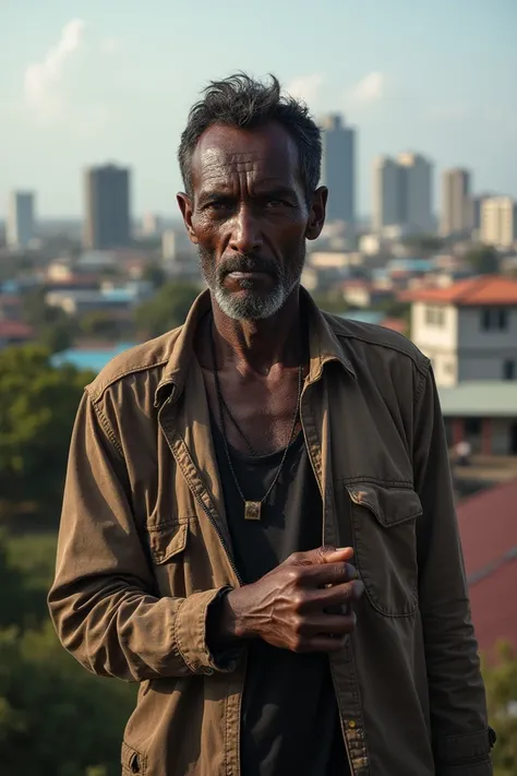 ugly malagasy man with tananarive in the background 
