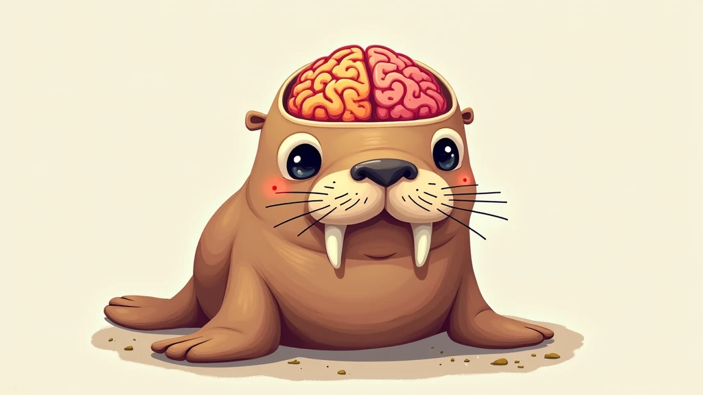 A cute illustration of a walrus showing the brain inside the head