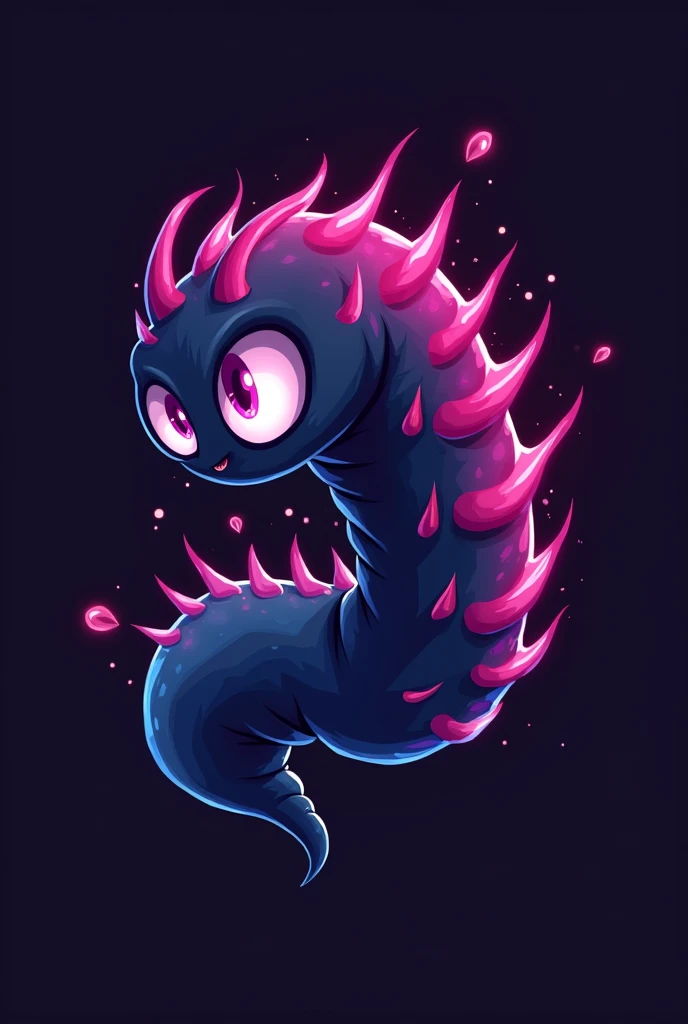 Necesito que me des un logo donde diga andl cartel "and"  that the "and" Go separate,  add some striking dark purple designs , dark pink , negro,  white and light blue , If you can add a mascot to the logo,  that is an animated larva with a face full of ha...