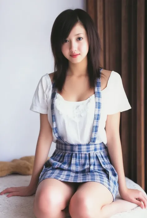 footを開く、32K,   best quality, masterpiece, Realistic,   super detailed,    A headshot of a cute 25-year-old Japanese woman ,   high definition , Alone、 (barefoot、  white blouse 、  blue plaid pleated skirt)、( foot:1.3)、((The upper body is wearing a uniform))...