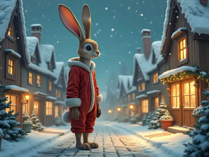 bunny man in night christmas town