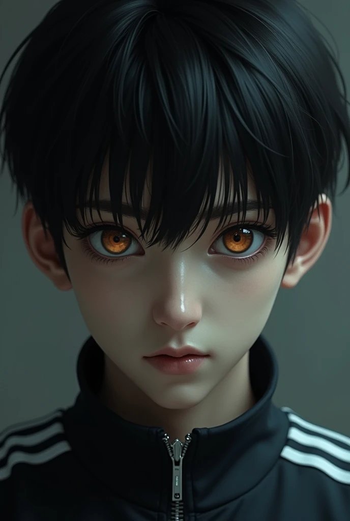 short black hair and brown eyes. He has a plain look and an evil gaze because of his sanpakugan. He usually wears a tracksuit
