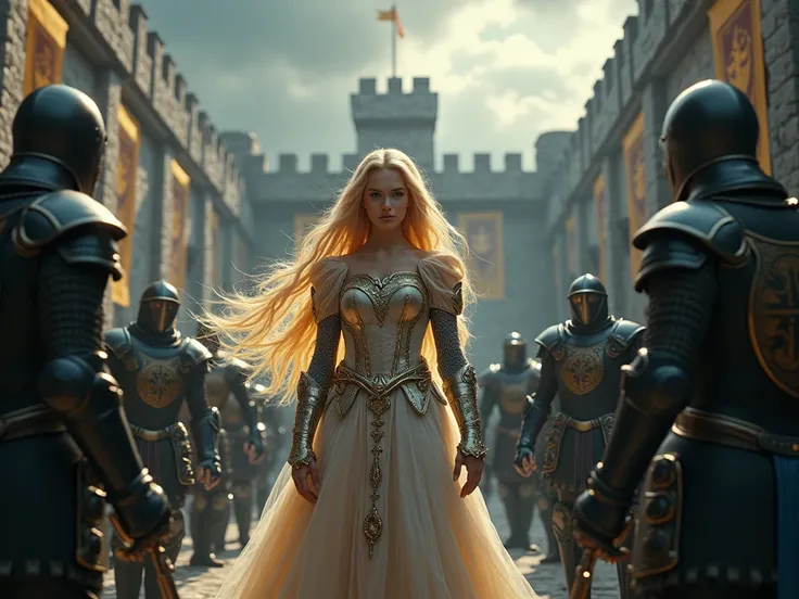 Blonde princess confronts other evil knights