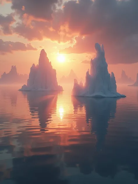 Sunset, dusk, iceberg figures