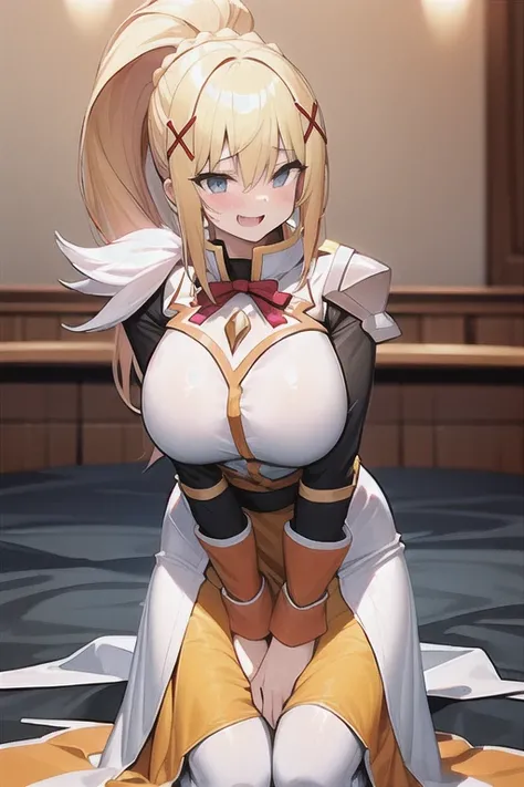 Darkness、KonoSuba、Blonde、High ponytail、gigantic breasts、aroused,see-through,best quality,