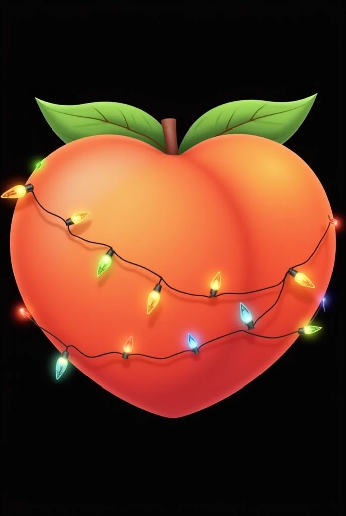  Logo of a single peach wrapped in Christmas lights. 2D logo . Peach emoji 