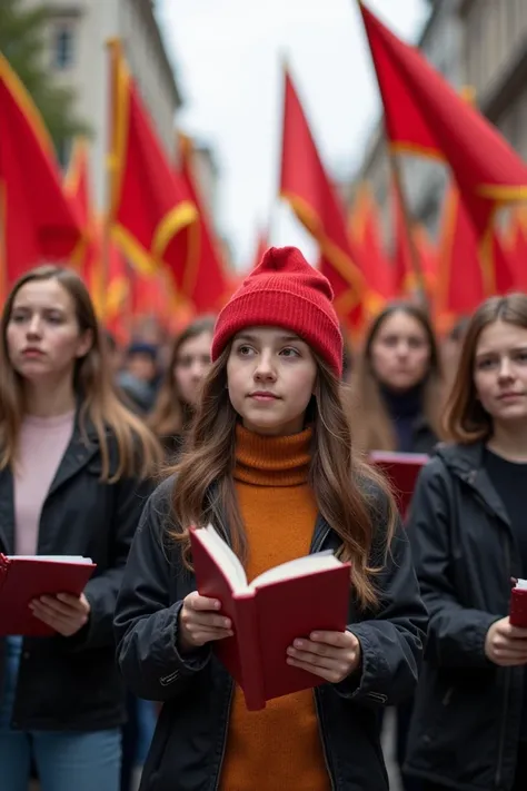 Young people condemn corruption holding the flags of righteousness and books of laws in their hands