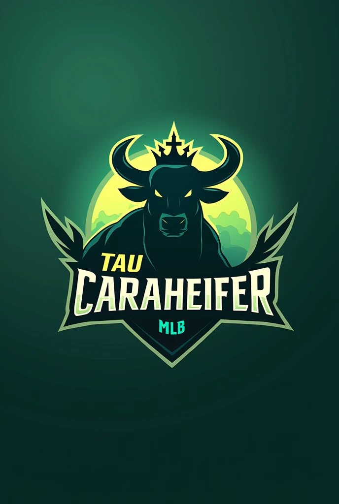 mlbb logo for TAU CARAHEIFER mlbb team. its a female mobile legends team. make it based on green or pink color. do not put any women in the logo. make it all caps and cool. 
the backdrop would be the carabao lining with crown without cross. 
make the carab...