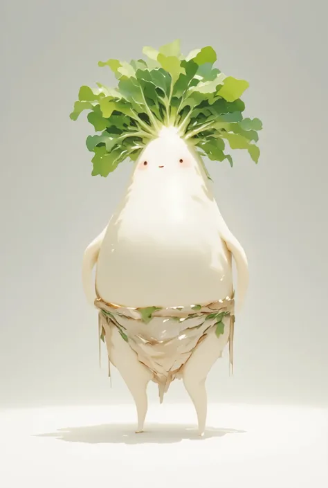 1, 可愛いJapanese white radish, 顔のあるJapanese white radish, Young leaves, Young shoots, Realistic:0.7, Japanese white radish:1.8, Thigh, Graceful Dance, safe for work, create,  ornament displayed on Hiiragigusai,  fragrance of Hiiragigusai ,  pure white sparkl...