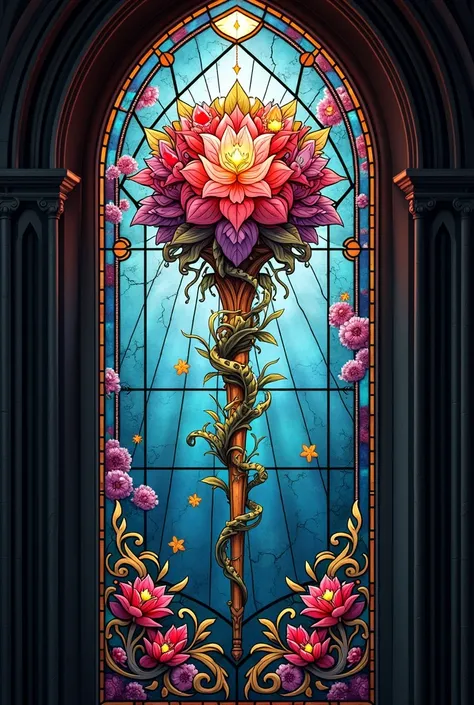 Stained glass window of a flowery stick