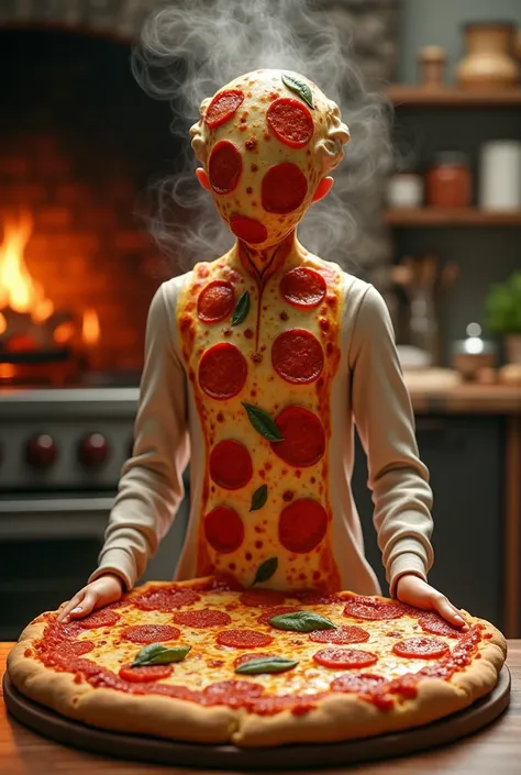 Picture a person becoming a pizza