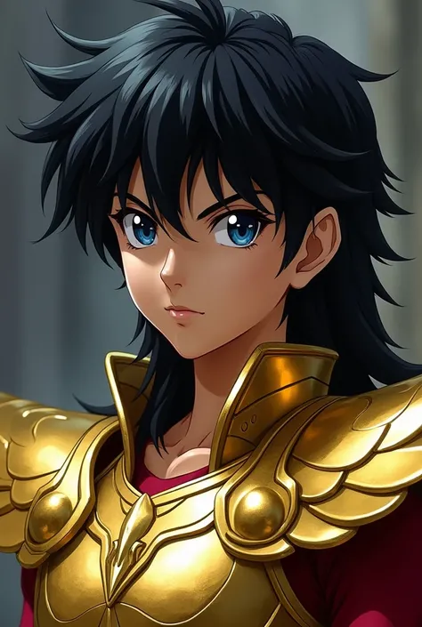 " Create a realistic live-action version of Seiya de Saint Seiya .  The character must have the same iconic features as the anime , including Pegasus cloth armor ,  but with a more detailed and realistic appearance .  The armor must have a battle-worn meta...